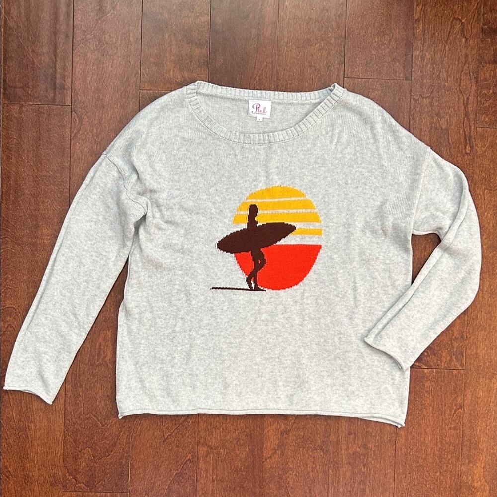 Pink Pineapple Light Gray Retro Surfer Knit Sweater, Size Small